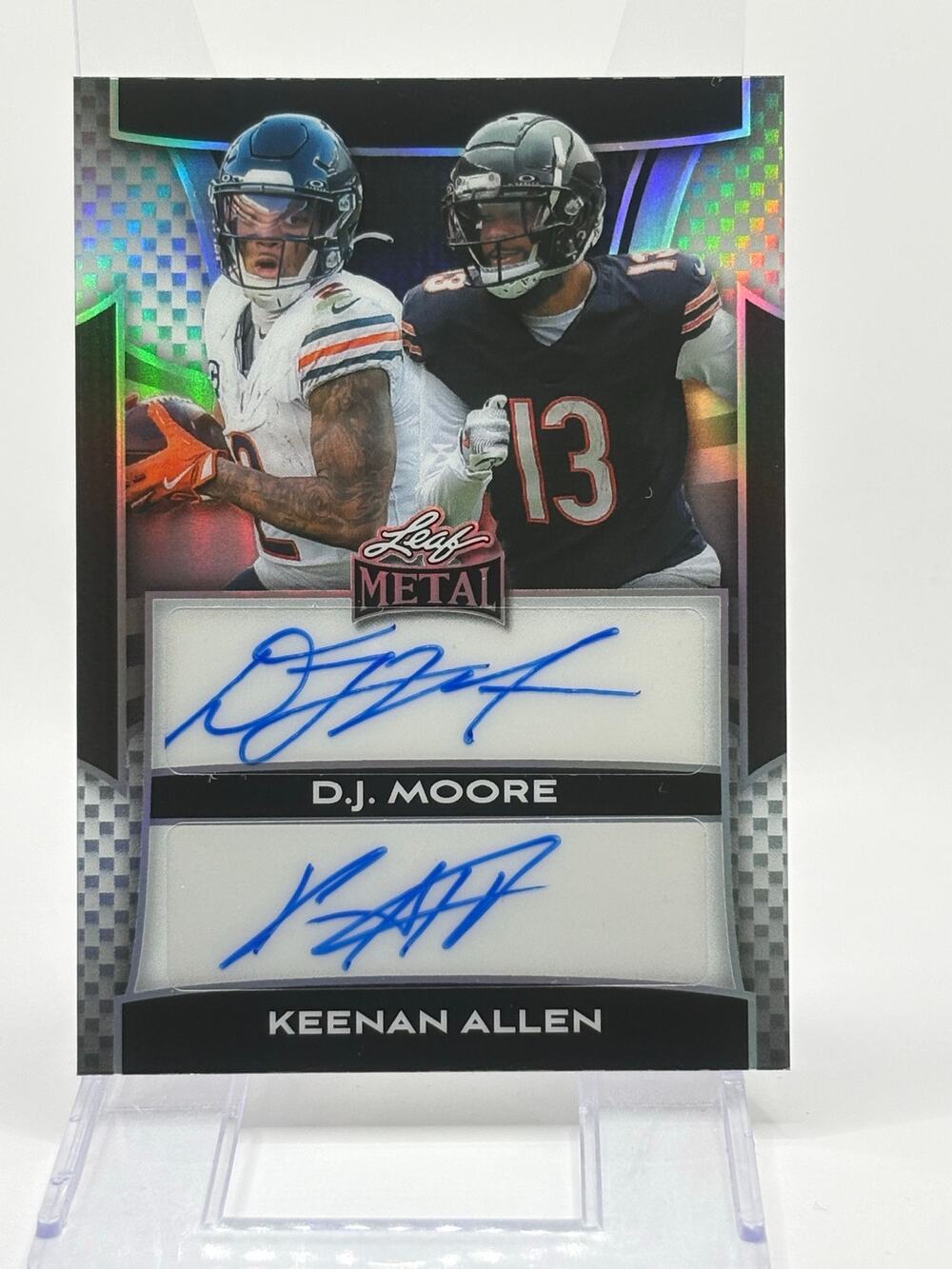 2025 Leaf Metal DJ Moore Keenan Allen Prismatic Silver Dual Auto 16/25 SP Bears